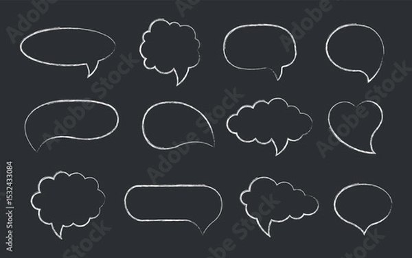 Fototapeta Speech bubbles set. Crayon, chalk, pencil doodle talk speech bubble frame. Comic speech bubbles for dialog, talk, and chat.