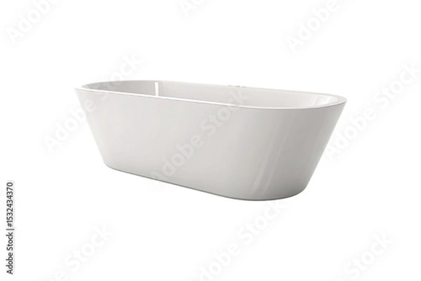 Fototapeta White oval freestanding bathtub with smooth curved modern minimalist design, isolated on a transparent background
