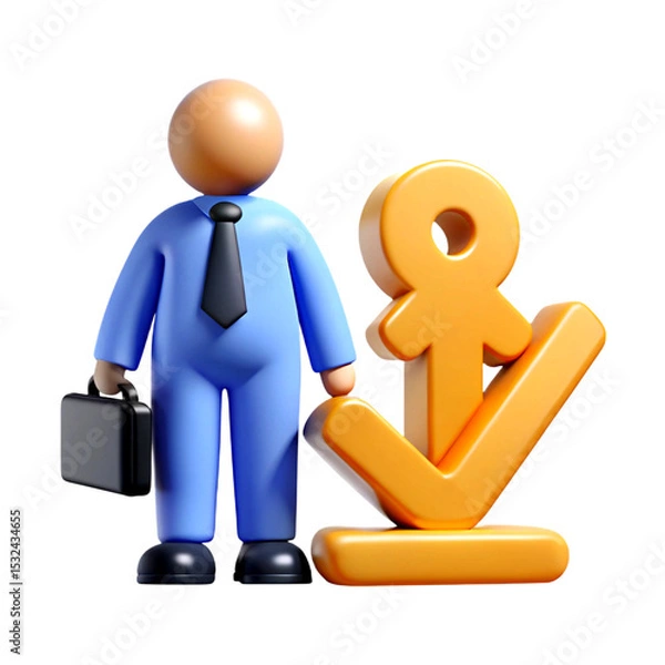 Fototapeta 3D Render of Businessperson with Download and Checkmark Icon Success, Productivity, and Achievement