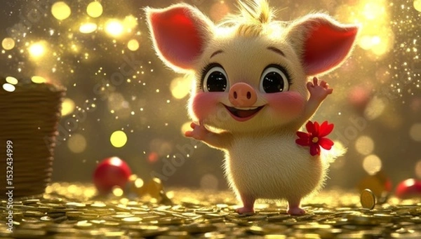 Obraz Piggy Bank For Saving Money is symbolized by a piglet with coins and includes deposit services for accumulating finances, ideal for creating posters and advertisements