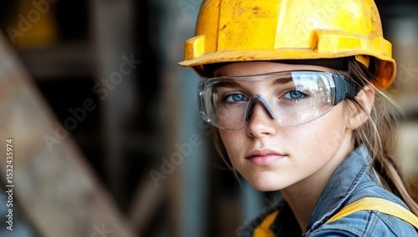 Obraz A female engineer in the power sector, wearing protective headgear, employs a computer tablet to inspect high voltage electricity outdoors, ensuring proper distribution and supply