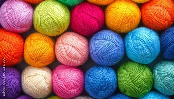 Obraz Multiple Yarn Balls In Various Sizes And Textures Are Explored In Detail To Showcase Colorful Yarns For Crafting