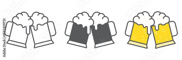 Fototapeta Toasting beer glasses icon collection, pub and alcohol, two glasses of beer vector icon set, vector graphics, editable stroke outline sign, eps 10