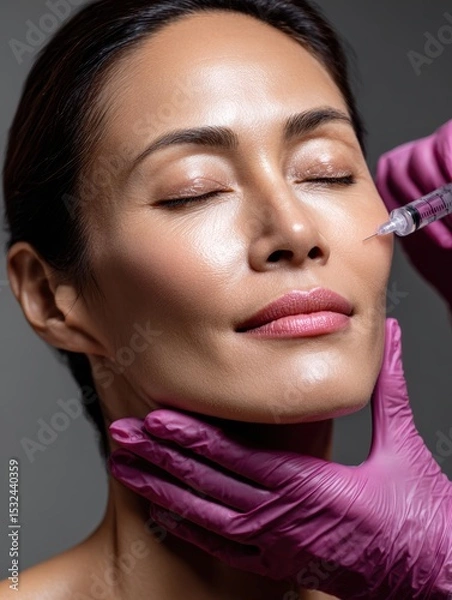 Obraz Close-up of cosmetic injection procedure on woman's face, suitable for aesthetic medicine campaigns or editorial health topics