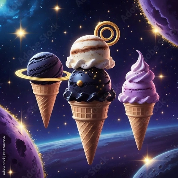 Fototapeta Fantasy Ice Cream Cones Floating in Outer Space