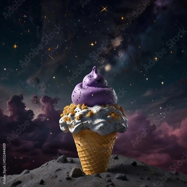 Fototapeta Fantasy Ice Cream Cones Floating in Outer Space