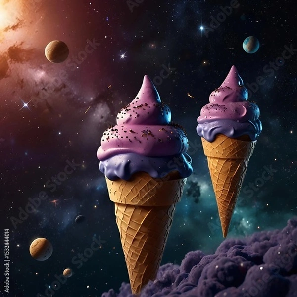 Fototapeta Fantasy Ice Cream Cones Floating in Outer Space