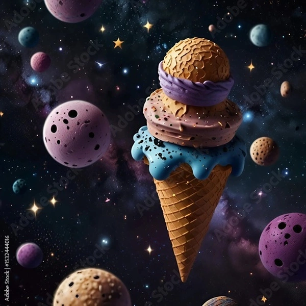 Fototapeta Fantasy Ice Cream Cones Floating in Outer Space