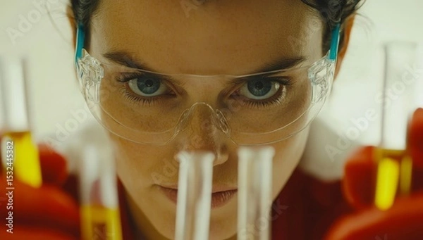 Obraz A professional woman scientist in a laboratory uses modern equipment to conduct research, with the goal of developing and styling a new type of vaccine for use in science medicine