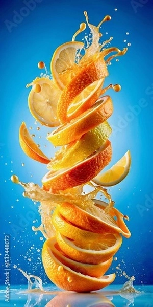 Obraz Fresh citrus fruit explosion on a blue background