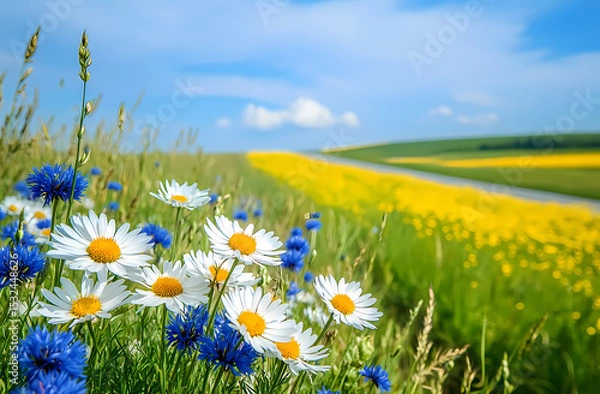 Obraz Beautiful Spring Field Flowers and Sky