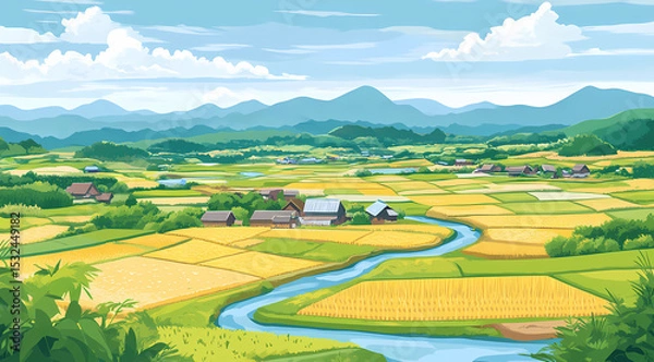 Obraz Rural Landscape with Lush Rice Paddies