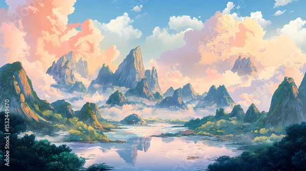 Obraz Majestic Mountain Landscape at Dawn