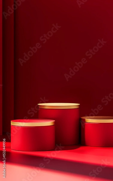 Obraz Three Red Display Podiums for Product Presentation
