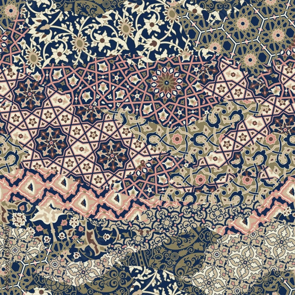 Fototapeta Abstract damask arabesque baroque floral patchwork vintage vector seamless pattern for fabric shirt tablecloth pillow rug tapestry 