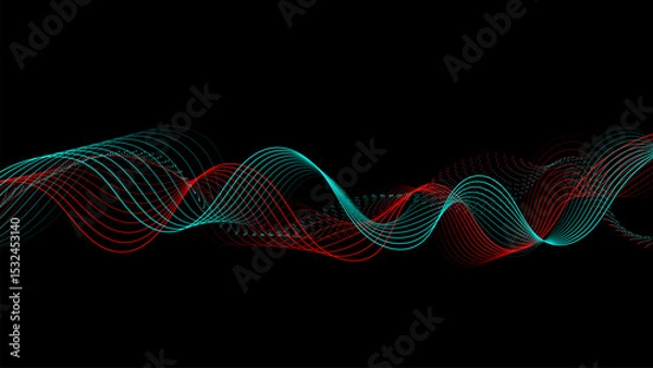 Fototapeta Modern Red and Blue Teal Wave Lines on Black Background. Abstract Business Wallpaper. Futuristic. Technology. Bg. Vector Illustration
