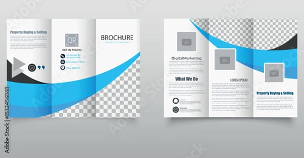 Obraz Corporate Trifold Brochure with Blue Wave Design, ideal for marketing and corporate use.