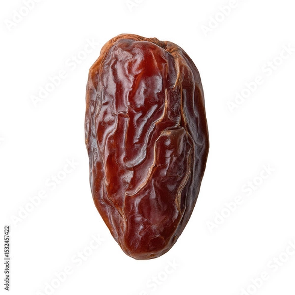 Fototapeta A single medjool date with its wrinkled skin in clear focus against a transparent background in studio shot