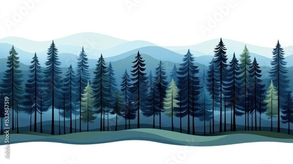 Fototapeta Pixel Style Pine Forest Landscape with Mountain View Background Illustration