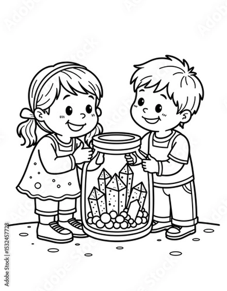 Obraz Children holding a jar of colorful crystals for science projects  