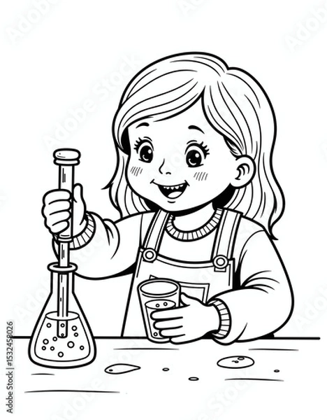 Obraz Young girl conducting colored water drop experiment for science projects  