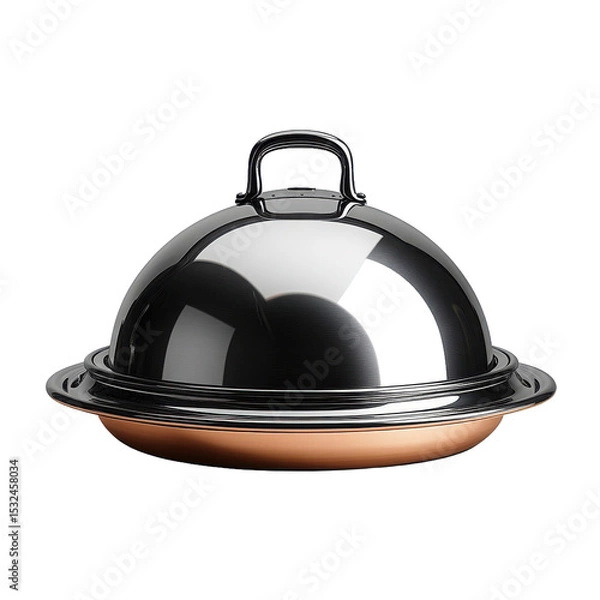 Obraz A copper bottomed serving dish with a metal dome cover on transparent background