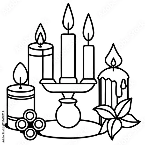 Fototapeta A vector of a beautiful candle stand outline design Art & Illustration