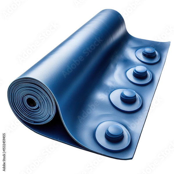 Obraz A rolled material with circular attachments in azure hue on transparent background