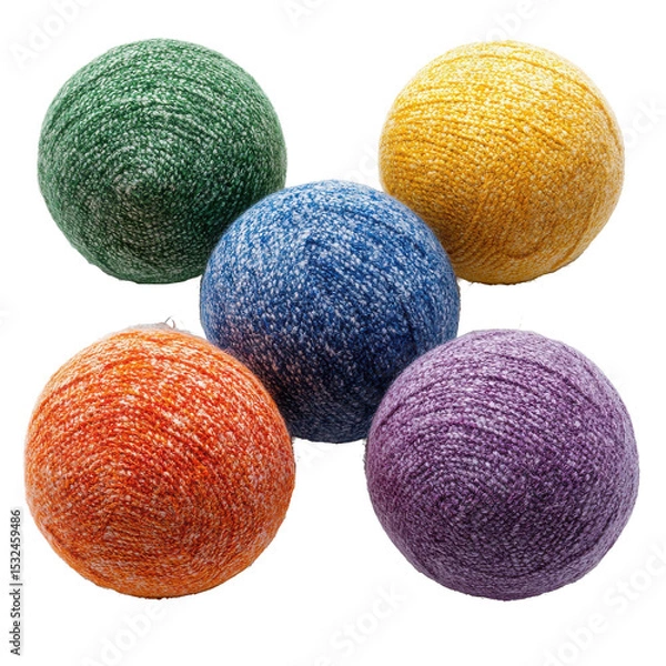 Obraz Five colorful yarn balls arranged close to each other on transparent background