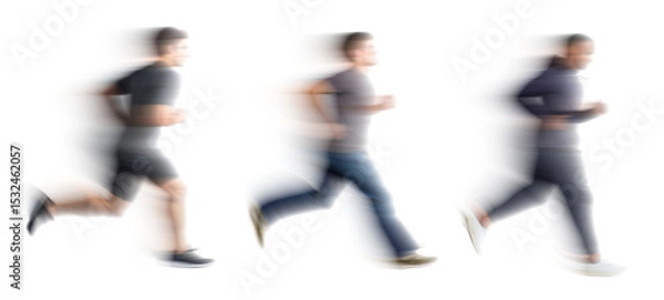 Obraz Set of Running people with motion blur effect, isolated PNG with transparent background for photo scenes