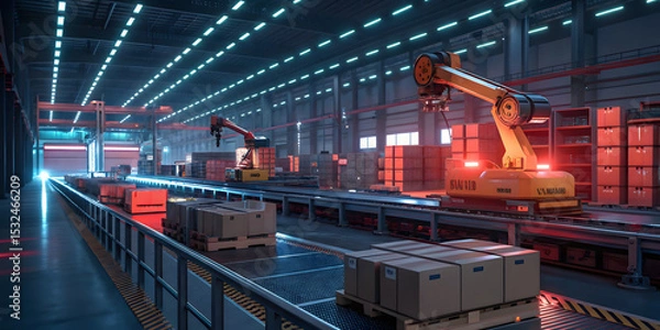 Obraz Robotic automation in warehouse operations industrial facility digital environment futuristic design aerial view technology innovation