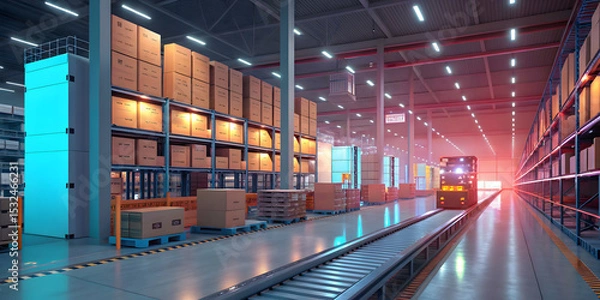 Obraz Efficient warehouse operations industrial setting digital warehouse modern environment aerial view supply chain innovation