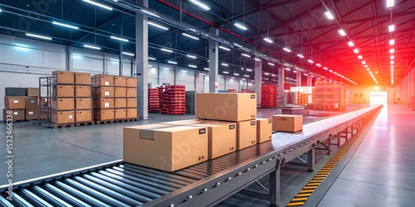 Obraz Efficient package handling warehouse facility industrial scene logistics environment aerial view supply chain management