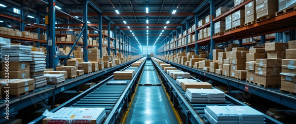 Obraz Efficient warehouse operations modern distribution center image industrial environment aisle perspective logistics optimization