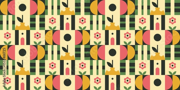 Fototapeta Geometric floral arrangement with various shapes.