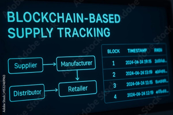 Fototapeta Global supply chain logistics and sustainability enhanced by blockchain based tracking system