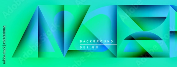 Fototapeta Abstract geometric design. Vivid turquoise, green gradients create layered effect. Modern background suitable for digital projects.