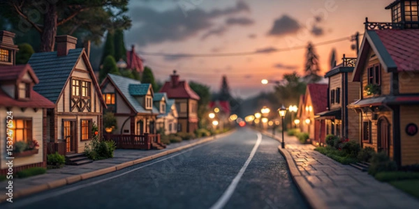 Obraz Charming miniature village at dusk scenic street view serene environment imaginative architecture