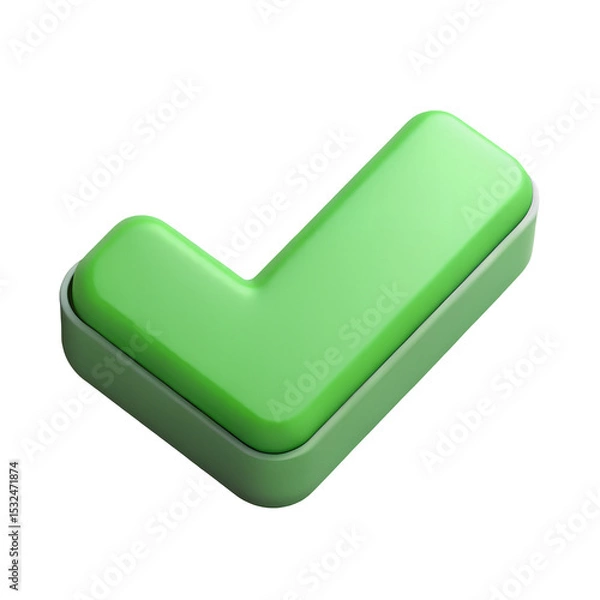 Fototapeta 3d green checkmark icon in cartoon plastic style minimal isolated on transparent white background, success confirmation symbol


