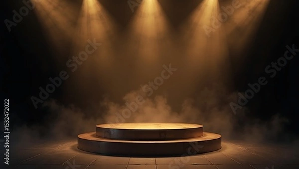 Fototapeta Empty stage with two tiered pedestal and spotlights