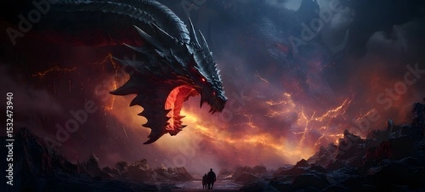 Fototapeta Galaxy Version of dragon vs Kraken world, ai generative