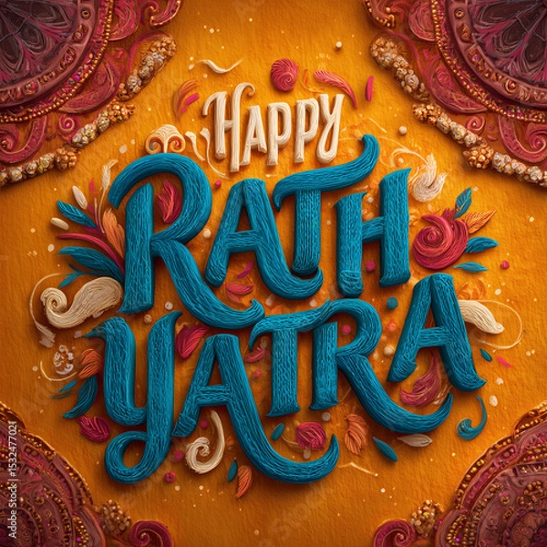Fototapeta orange Rath Yatra,रथ यात्रा, design with happy rat yatra ords over abstract vibrant color backgrond