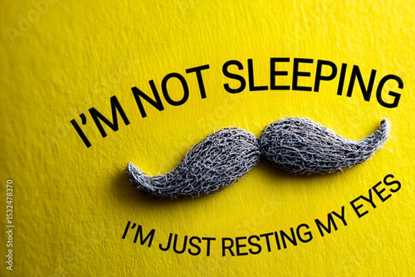 Obraz  humorous Father's Day design featuring a textured mustache and bold black typography on a bright yellow background with the quote "I’m not sleeping, I’m just resting my eyes."