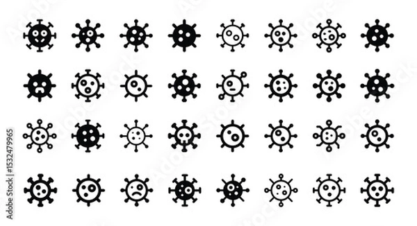 Obraz Diverse Collection of Virus Emojis Sad, Angry, and Neutral Expressions in Black and White