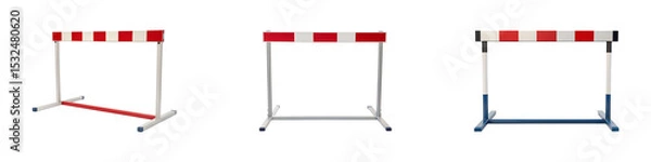Fototapeta Three colorful hurdles in a row represent obstacles transparent background