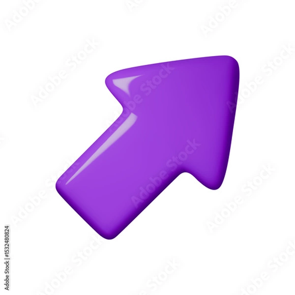 Obraz Shiny purple 3D arrow vector illustration, perfect for business presentations, infographics, and web design. Modern, dynamic symbol to denote growth or direction. Trendy graphics.