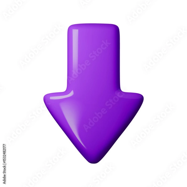 Obraz Bright purple 3d arrow vector illustration, perfect for web icons, downloads, or navigation elements. Trendy and vibrant color, ideal for modern design projects.