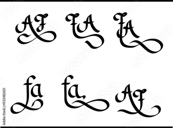 Obraz Elegant AF Letter Calligraphy Logo Design: Interlocked A and F Monogram Ideas