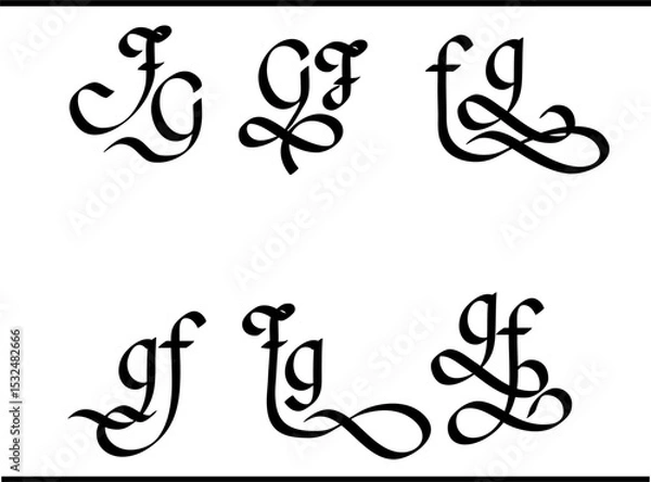 Obraz GF Letter Logo – Stylish Overlapping G and F Letters in Modern Calligraphy Vector Style