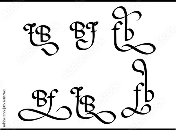 Obraz FB Monogram Logo – Decorative Script Logo with Intertwined F and B Letters for Branding